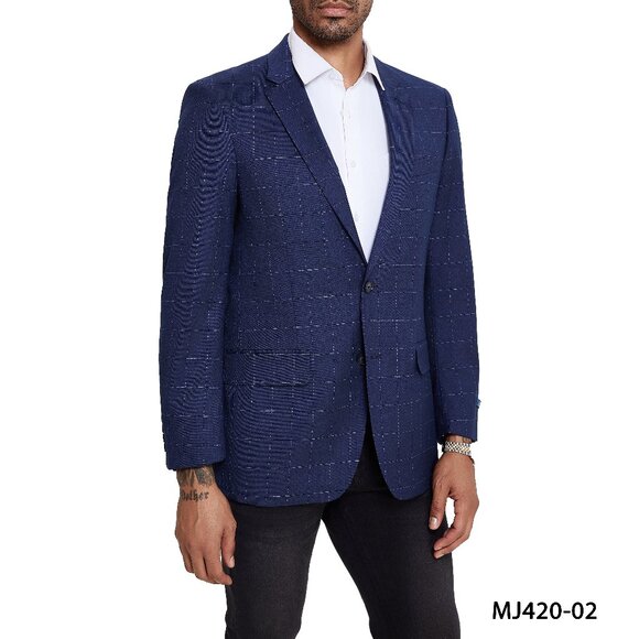 Blue Windowpane Notch Lapel Men's Jacket - Picture 2 of 6